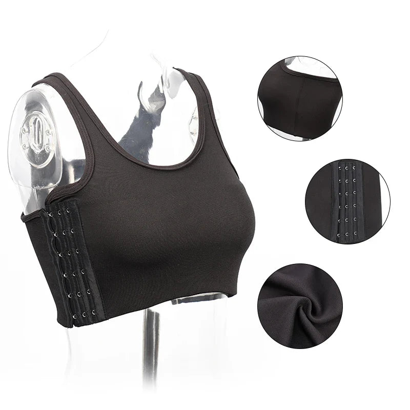 Women’s Breast Binder – Transboy Lesbian Corset Vest with Side Buckle, Summer Short Tank Top Shaper Bustier