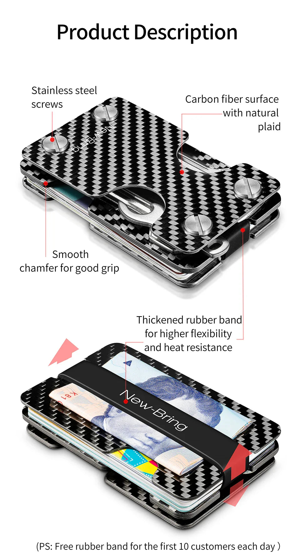 NewBring Multi-Functional Metal Money Clip – Men's Credit Card Wallet with Key Holder