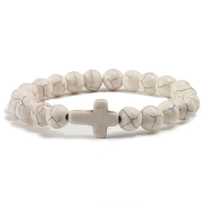 Natural Stone Cross Bracelet - Black Lava Matte Beaded Jewelry for Men & Women Prayer, Fitness & Gift