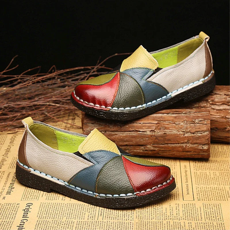 WOIZGIC Women’s Genuine Leather Loafers – Colorful Non-Slip Moccasin Flats Plus Size 42