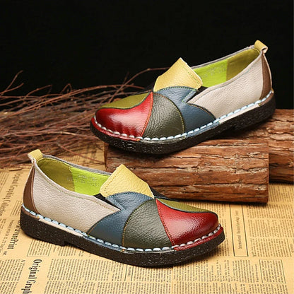 WOIZGIC Women’s Genuine Leather Loafers – Colorful Non-Slip Moccasin Flats Plus Size 42