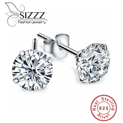 925 Sterling Silver Zircon Stud Earrings – Crystal Cubic Zirconia Channel Set Earrings for Women | Elegant Fine Jewelry Gift