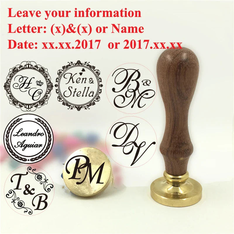 Custom Brass Wax Seal Stamp with 2 Initials & Wreath – Vintage Reusable DIY Wedding & Letter Stamp with Free Engraving