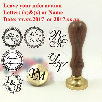 Custom Brass Wax Seal Stamp with 2 Initials & Wreath – Vintage Reusable DIY Wedding & Letter Stamp with Free Engraving