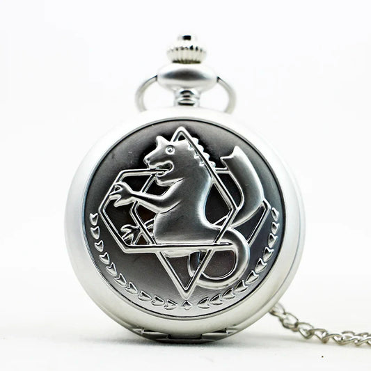 Fullmetal Alchemist Antique Silver Pocket Watch Necklace – Quartz Pendant Watch with Chain Anime Collectible Gift