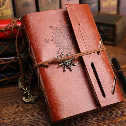 Retro PU Leather Spiral Notebook – Vintage Pirate Anchor Refillable Diary Journal for Travelers