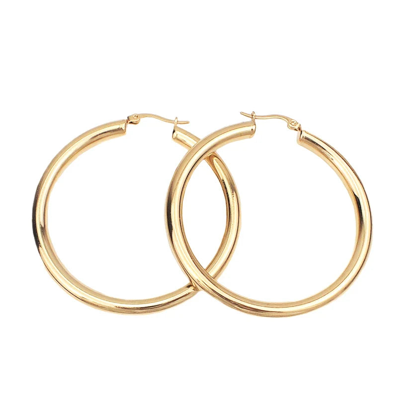 MANILAI Wide Stainless Steel Tube Hoop Earrings — 55mm Punk Statement Earrings for Women, Fashion Jewelry Brincos