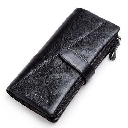 CONTACT'S Genuine Leather Men’s Long Wallet – Phone Bag with Zipper Coin Pocket, Clutch Purse & Small Wallet