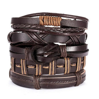 Men's Vintage Multilayer Leather Braid Bracelet - Handmade Star, Leaf & Owl Rope Wrap Bangle, Male Gift Jewelry