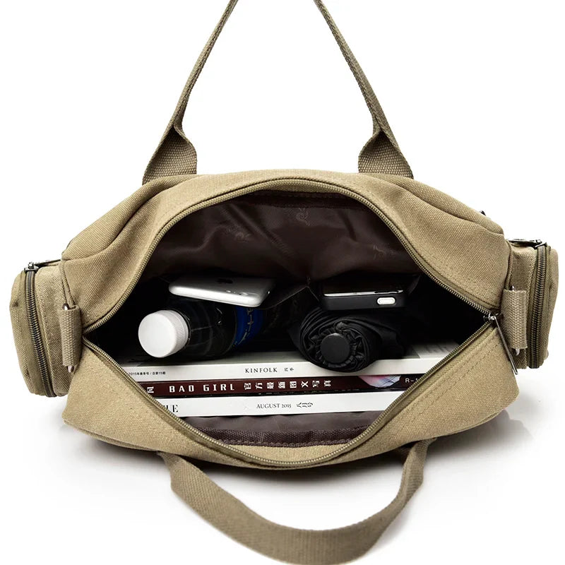 Brand Men’s Crossbody Bags - Canvas Shoulder Messenger Bag for Travel, Casual Large Satchel Handbag in Grey