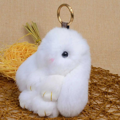 LFPU Genuine Rex Rabbit Fur Bunny Pendant Keychain – Fluffy Bag & Car Charm Jewelry for Women