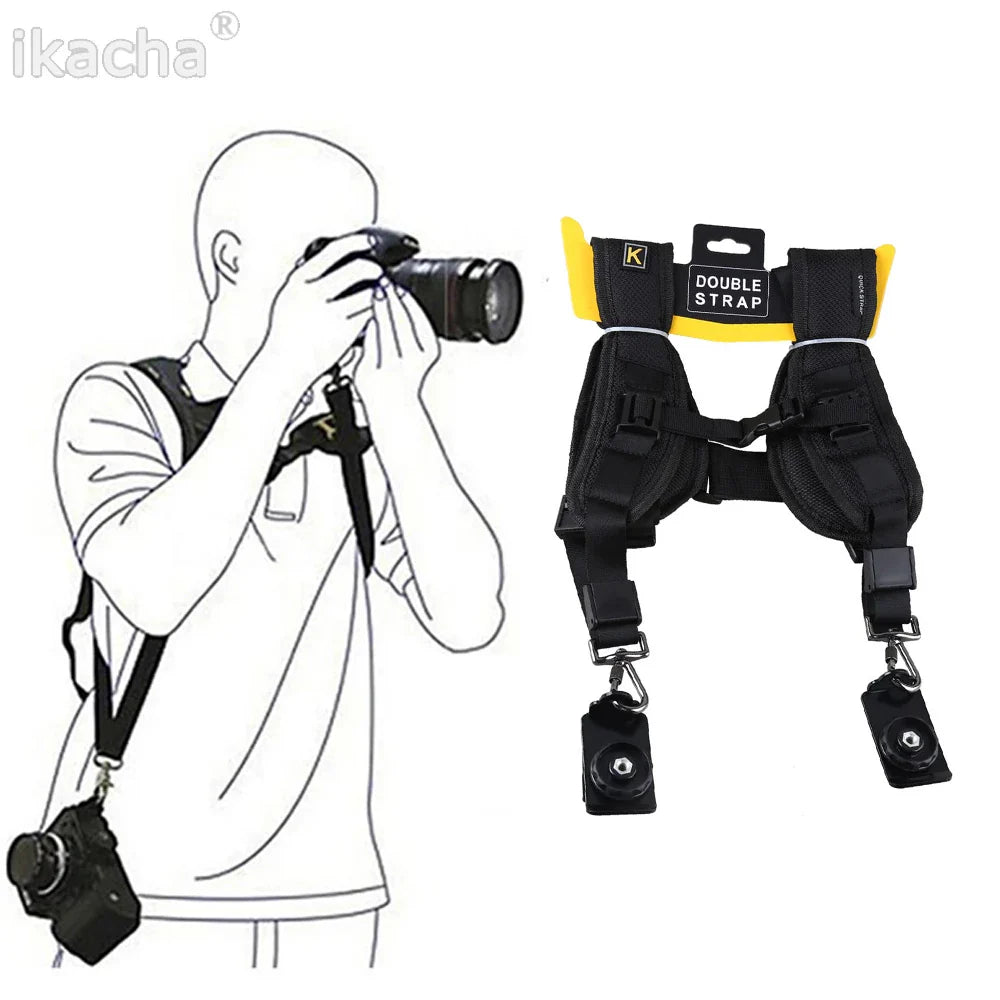 Black Double Dual Camera Shoulder Strap — Quick-Release Adjustable Sling Belt for Canon Nikon Sony DSLR Cameras