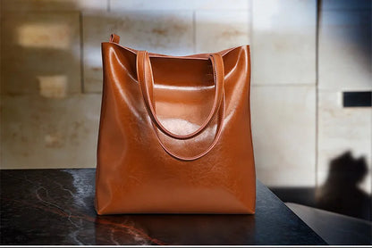 2023 Genuine Cow Leather Women’s Handbag – Large Vintage Office Tote Shoulder Bag for Ladies