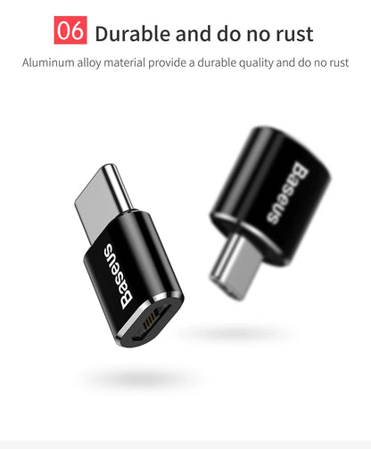 Baseus USB to Type-C OTG Adapter – USB-C Male to Micro USB Female Converter for MacBook, Samsung S20, USBC OTG Connector