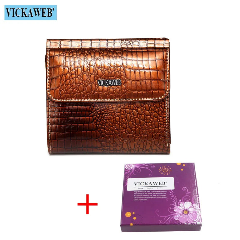 VICKAWEB Mini Women’s Wallet — Genuine Leather Alligator Hasp Short Purse, Fashion Small Wallet for Women 209