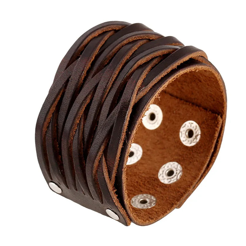 Modyle Vintage Punk Retro Multilayer Leather Bracelet – Handmade Braided Rope Wrap Bangle for Men