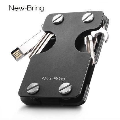 NewBring Multi-Functional Metal Money Clip – Men's Credit Card Wallet with Key Holder