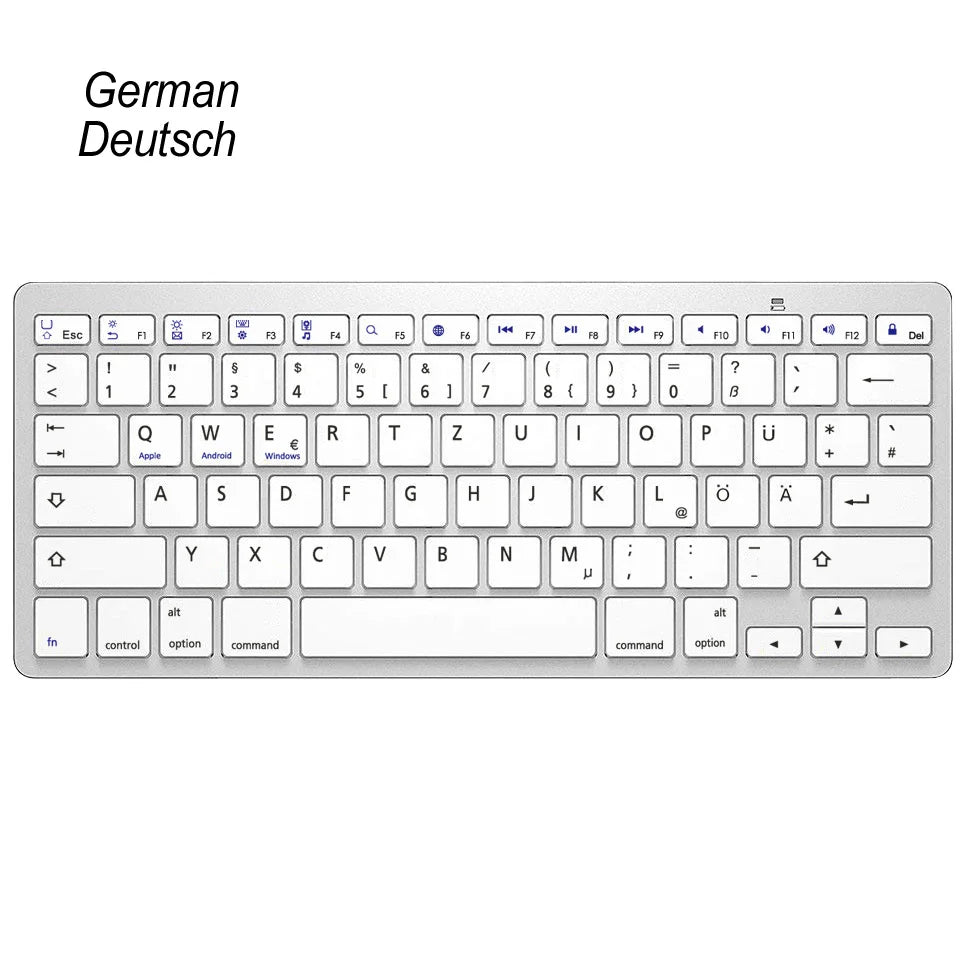 Ultra Slim Universal Wireless Bluetooth Keyboard – Russian, Spanish, French, German, Hebrew & Brazilian Portuguese for iOS, Android & Windows