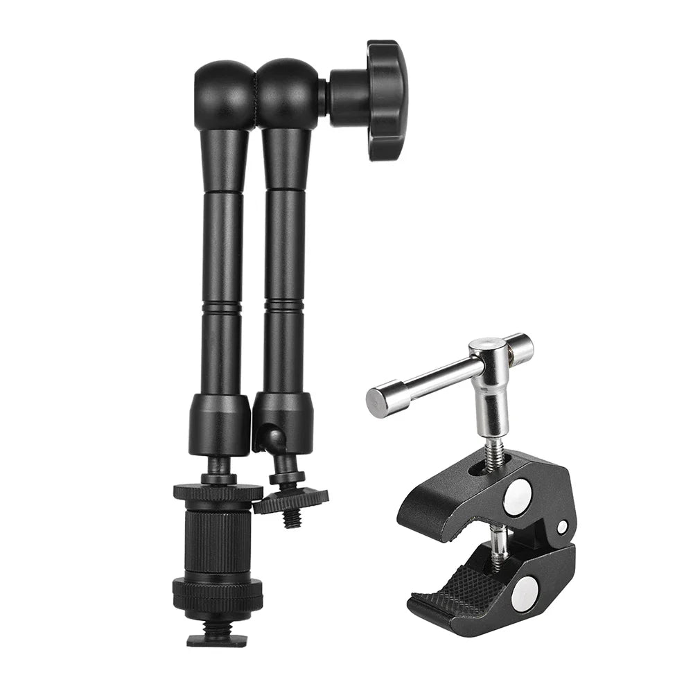 11" Adjustable Friction Articulating Magic Arm + Super Clamp Clip 2-in-1 for DSLR, LCD Monitor, LED Video Light, Camera Accessories