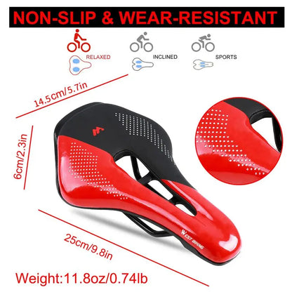 WEST BIKING Bicycle Saddle — Comfortable Hollow PU Leather Bike Seat | Wear-Resistant Road Cycling Cushion