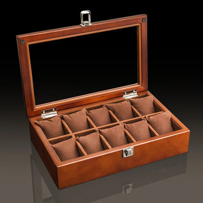 Wood Watch Box Organizer with Glass Window — Luxury Wooden Display Case & Storage Holder for Men’s Watches