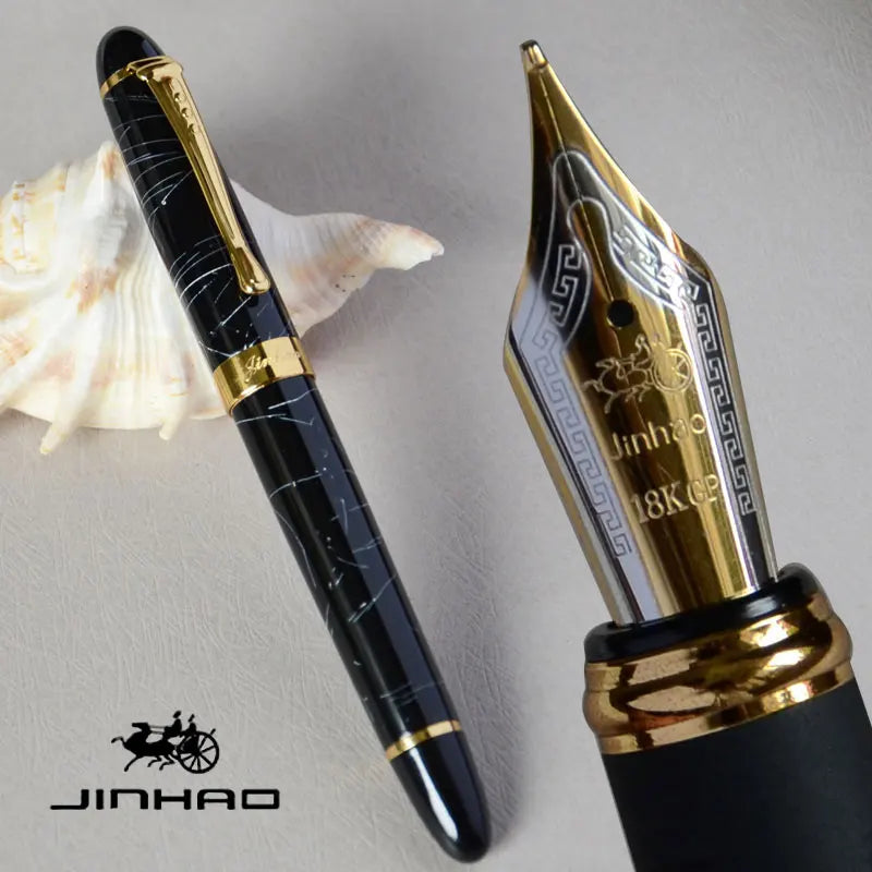 IRAURITA JINHAO X450 Fountain Pen – Dark Green & Golden, 18KGP 0.7mm Broad Nib, Full Metal, 21 Colors with Ink