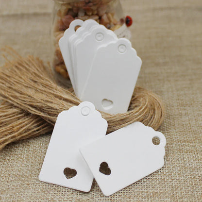 100pcs Black & Kraft Paper Gift Tags – 5×3cm Rectangular Heart Hollow Labels with 100 Hemp Strings for Hand Drawn or DIY Gift Tags