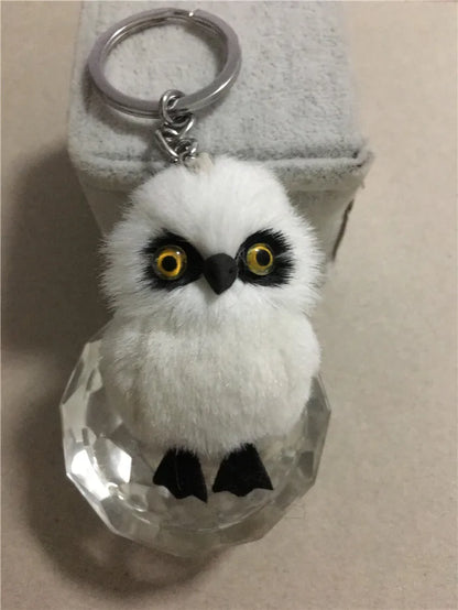 Cute Tiny Plush Faux Rabbit Fur Owl Keychain – Mini Animal Bag & Car Trinket Jewelry Gift for Women & Girls
