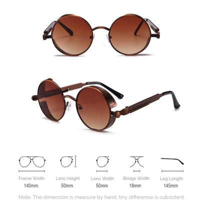 VIVIBEE Vintage Steampunk Red Sunglasses — 2025 Round Punk Alloy Metal Retro Goggles for Men & Women, Gothic Style Shades