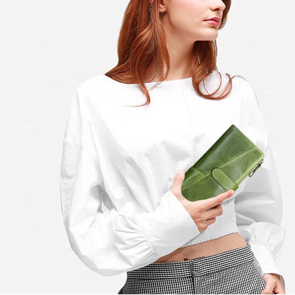 Women's Genuine Leather Long Wallet – Fashion Clutch with Coin Purse, Card Holder & Phone Pocket by Contact's