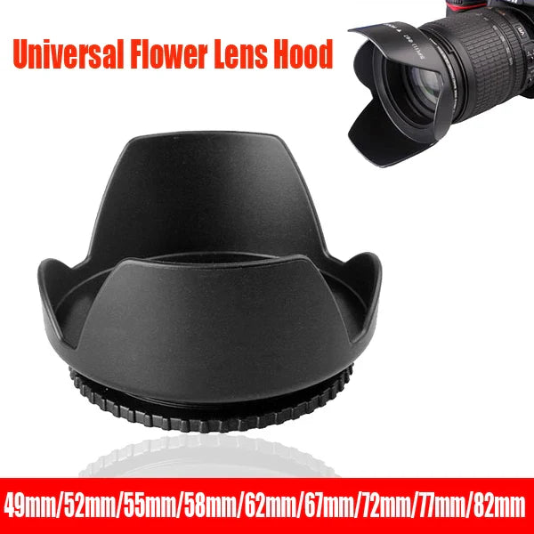 Universal Screw-In Tulip Lens Hood — Fits 49mm to 82mm Camera Filters (49/52/55/58/62/67/72/77/82mm)