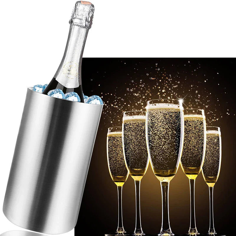 UPORS Stainless Steel Wine Cooler Bucket – Double Wall Bottle Holder for Champagne, Beer & Ice, Bar Chiller Tool