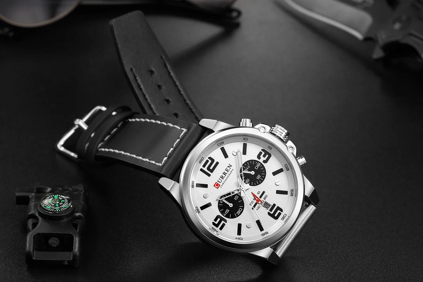 CURREN Men's Luxury Waterproof Sport Watch – Chronograph Quartz Military Wristwatch with Genuine Leather Strap