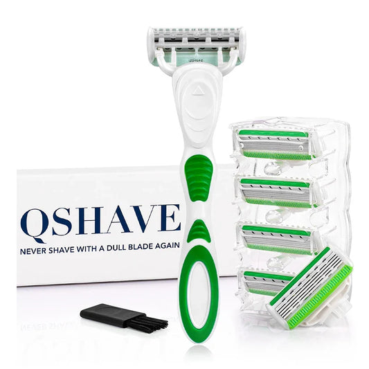 QShave Green Series Women’s Razor — 5-Layer X5 Blade Hair Remover for Bikini & Legs, Valentine’s Day Gift