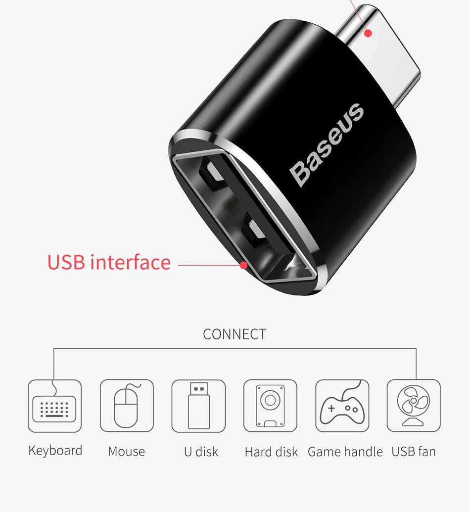 Baseus USB to Type-C OTG Adapter – USB-C Male to Micro USB Female Converter for MacBook, Samsung S20, USBC OTG Connector