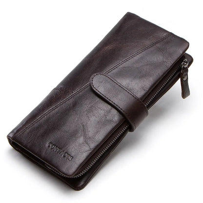 CONTACT'S Genuine Leather Men’s Long Wallet – Phone Bag with Zipper Coin Pocket, Clutch Purse & Small Wallet