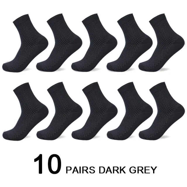10 Pairs Men’s Bamboo Fiber Compression Socks – Long Black Business Casual Dress Socks, Breathable Autumn Wear, Plus Size 42–45 Gift Pack