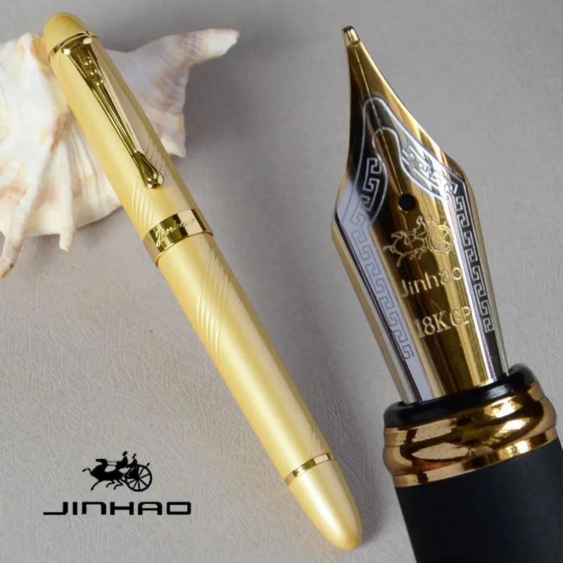 IRAURITA JINHAO X450 Fountain Pen – Dark Green & Golden, 18KGP 0.7mm Broad Nib, Full Metal, 21 Colors with Ink