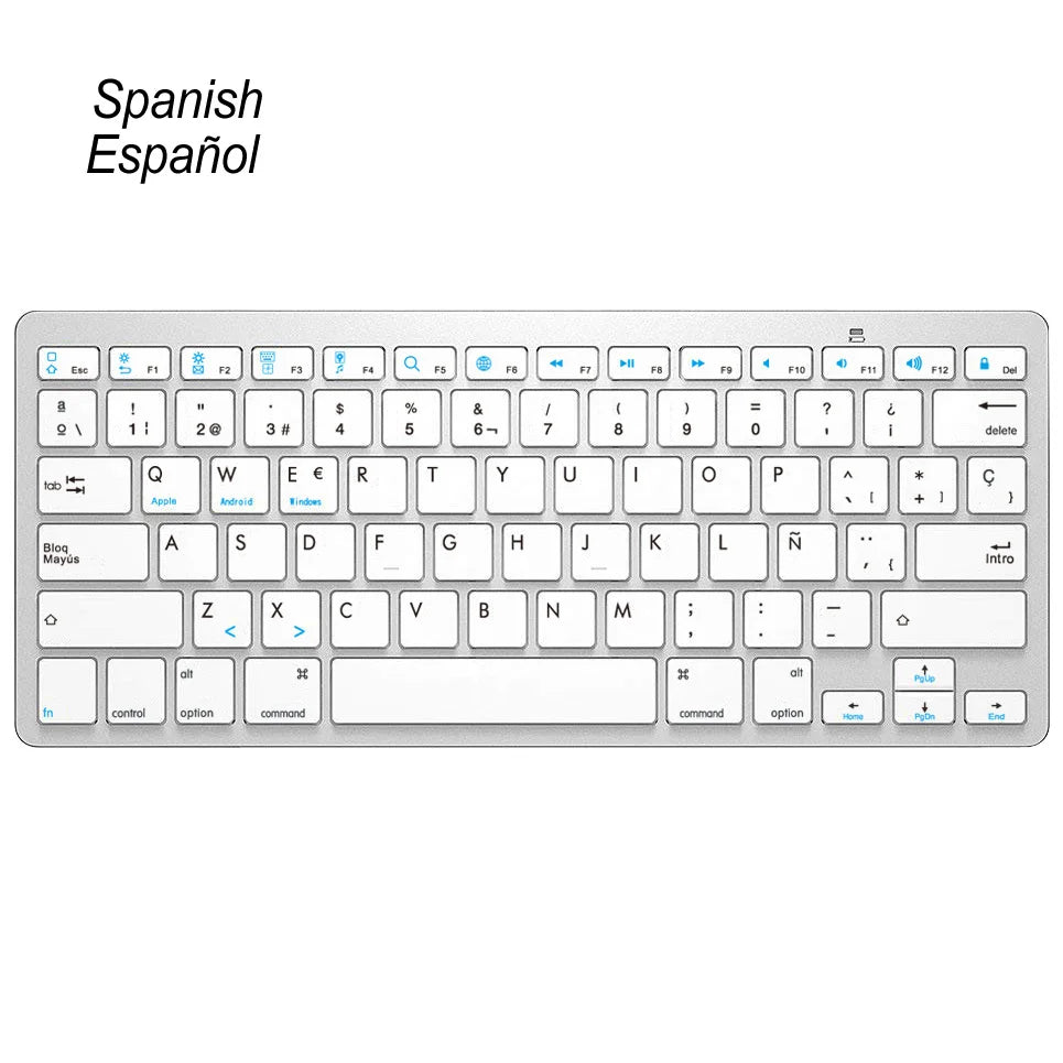 Ultra Slim Universal Wireless Bluetooth Keyboard – Russian, Spanish, French, German, Hebrew & Brazilian Portuguese for iOS, Android & Windows