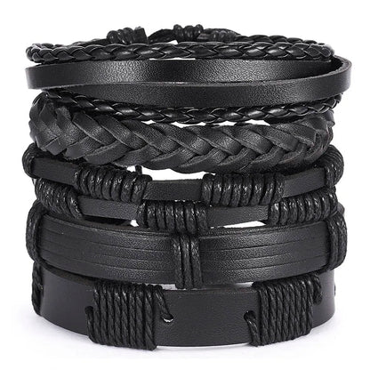 Men's Vintage Multilayer Leather Braid Bracelet - Handmade Star, Leaf & Owl Rope Wrap Bangle, Male Gift Jewelry