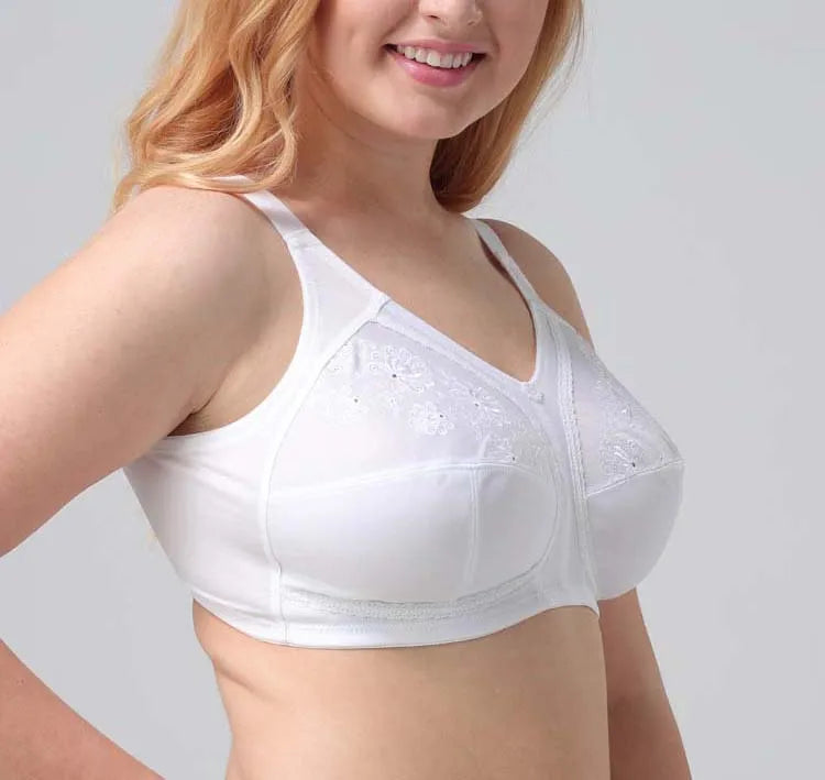 Women's White Cotton Bra - Large Bust C-F Cup Push-Up Seamless Lace Comfort Bra
