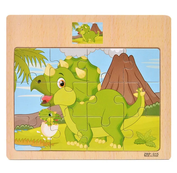 Hot Sale 9/12-Piece Wooden Puzzle Set — Cartoon Vehicles & Animals Educational Learning Toys for Kids, Perfect Gift