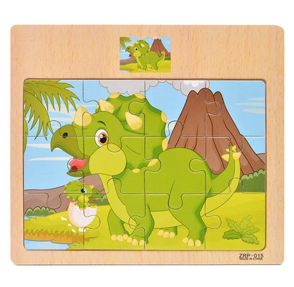 Hot Sale 9/12-Piece Wooden Puzzle Set — Cartoon Vehicles & Animals Educational Learning Toys for Kids, Perfect Gift