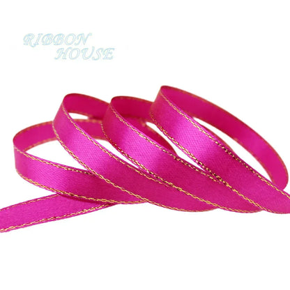 25 Yards 10mm Satin Ribbon with White & Gold Edge - High-Quality Gift Packaging Ribbon