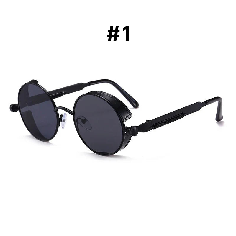 VIVIBEE Vintage Steampunk Red Sunglasses — 2025 Round Punk Alloy Metal Retro Goggles for Men & Women, Gothic Style Shades