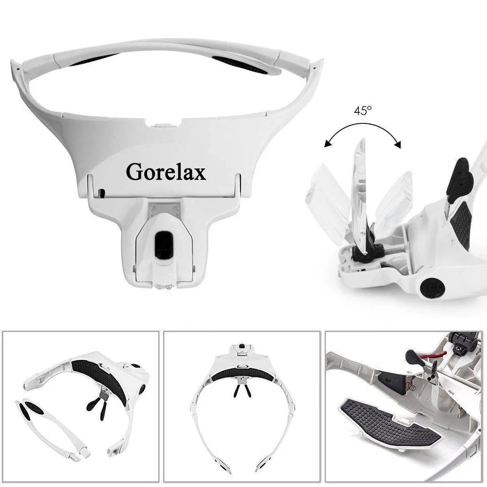 Magnifying Glasses with LED Light - Head Loupe Jeweler Headband Magnifier, Optical Glass Tool for Repair & Reading