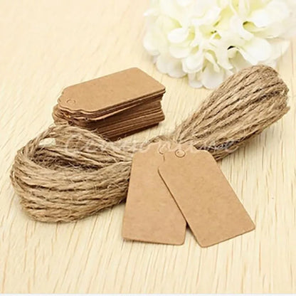 100pcs Black & Kraft Paper Gift Tags – 5×3cm Rectangular Heart Hollow Labels with 100 Hemp Strings for Hand Drawn or DIY Gift Tags