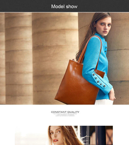 2023 Genuine Cow Leather Women’s Handbag – Large Vintage Office Tote Shoulder Bag for Ladies
