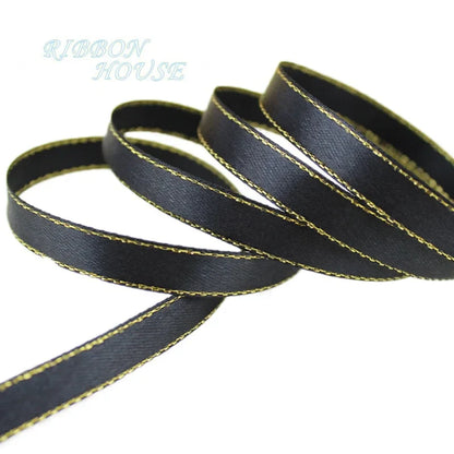 25 Yards 10mm Satin Ribbon with White & Gold Edge - High-Quality Gift Packaging Ribbon
