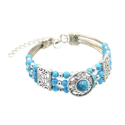 Gypsy Boho Tibetan Turquoise Bracelet for Women & Men – Vintage Elastic Ethnic Bangle Jewelry